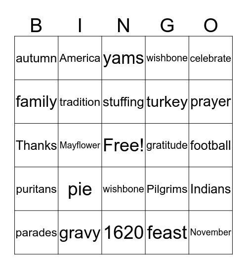 Thanksgiving BINGO Card