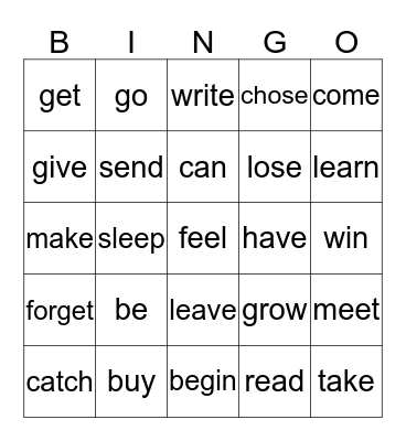 Irregular verbs Bingo Card