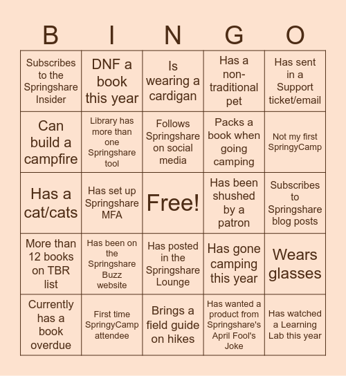 SpringyCamp 2025 Bingo Card