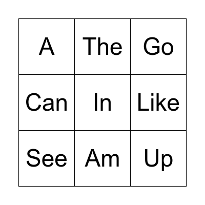 Sight Words Bingo Card