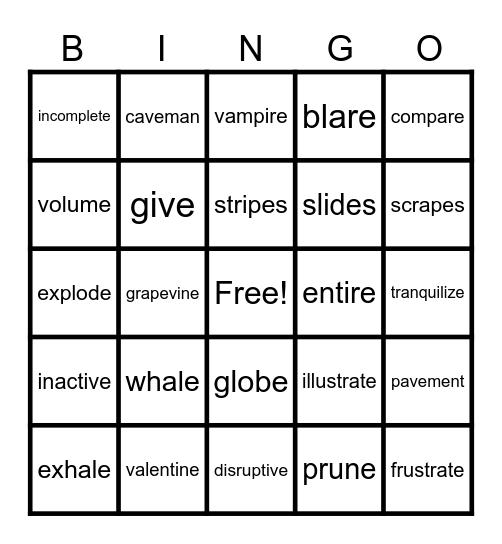 V-E Bingo Card