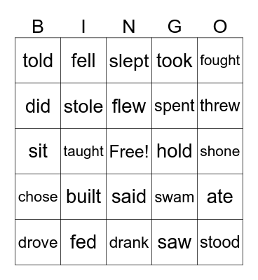 irregular verbs Bingo Card