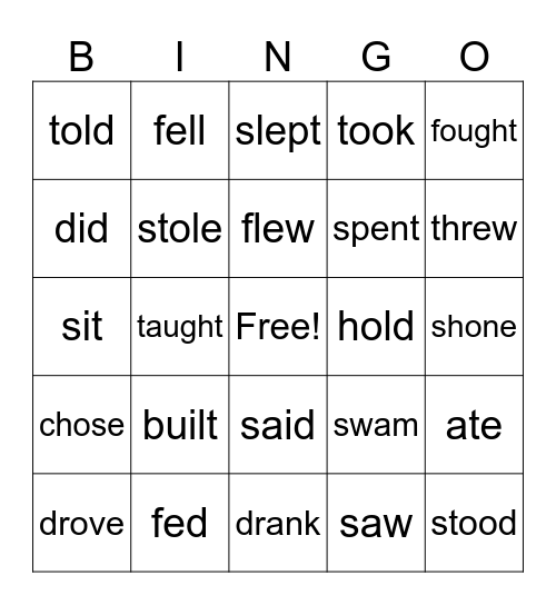 irregular verbs Bingo Card