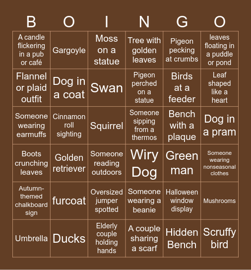 Autumn Boingo Bingo Card