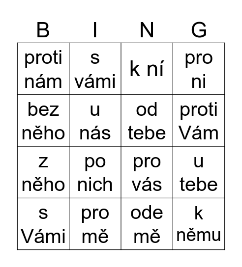 Pronomen Bingo Card