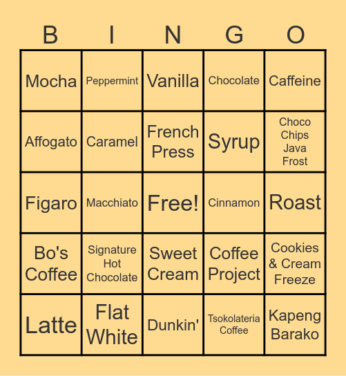 World Coffee Bingo Day! Bingo Card
