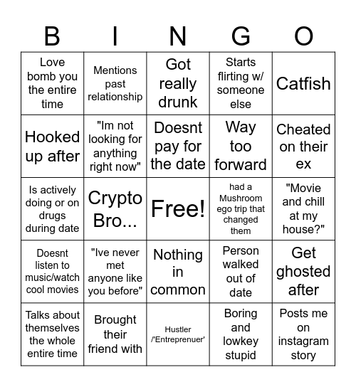 Ash's Bad Date Bingo Card