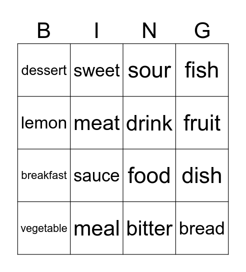 FOOD Bingo Card