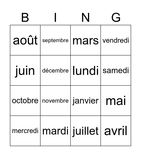 La Date Bingo Card