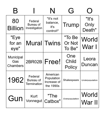 English Seminar Bingo Card