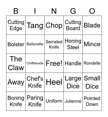 Knife Skills Bingo Card