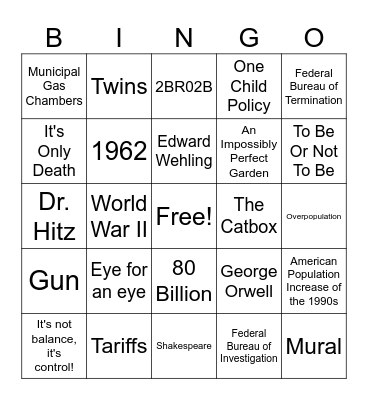 English Seminar Bingo Card