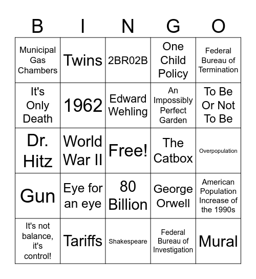 English Seminar Bingo Card