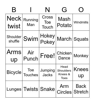 Exercise & Dances Bingo Card