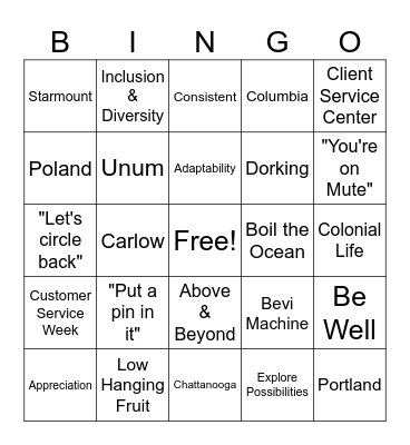 Customer Service Week Bingo Card