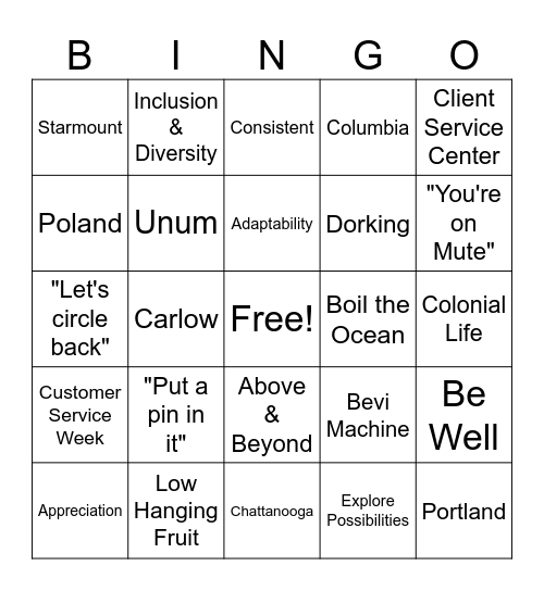 Customer Service Week Bingo Card