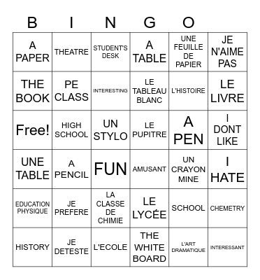 LES COURS-LE LYCÉE Bingo Card