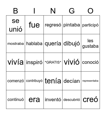 U1 Preterite and Imperfect Verbs Bingo Card
