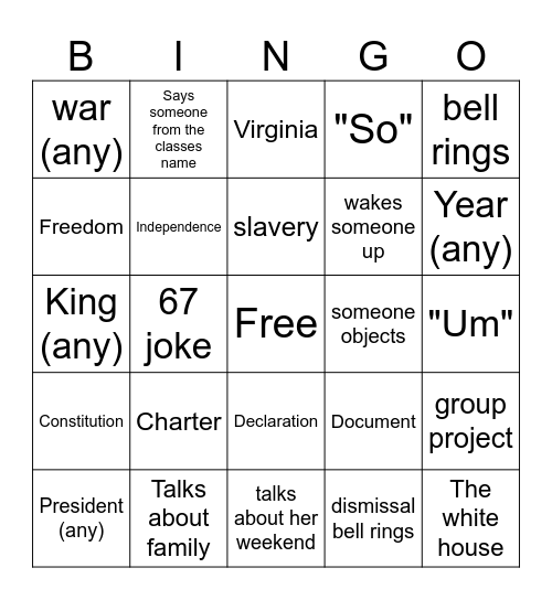 Mrs.Low bingo Card