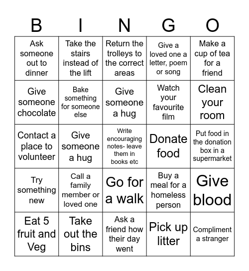 Good Deed Bingo Card