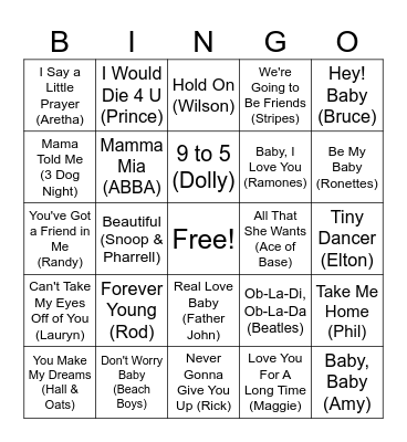 "Baby" Music Bingo Card