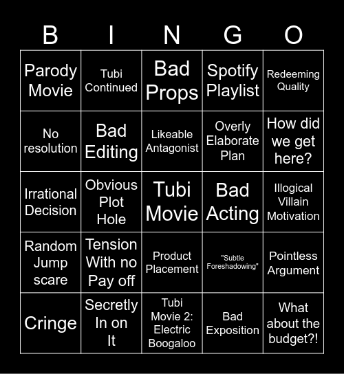 Bad Movie Bingo Card