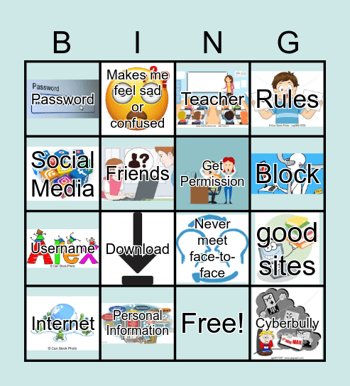 Being Safe Online Bingo Card