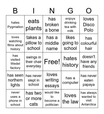 Find someone who Bingo Card