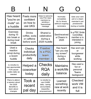 PSC Bingo Fun--Virtual Style :) Bingo Card