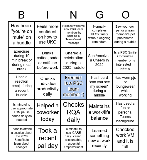 PSC Bingo Fun--Virtual Style :) Bingo Card