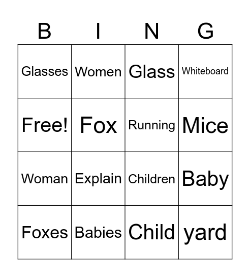 Spelling Words Bingo Card