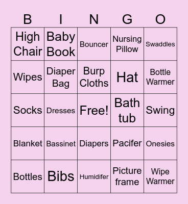 Messina Baby Shower Bingo Card