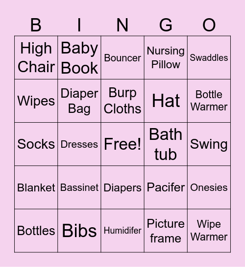 Messina Baby Shower Bingo Card