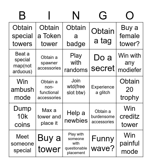 WTD BINGO(easy?) Bingo Card