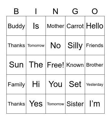 Untitled Bingo Card