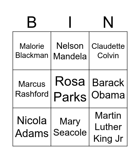 Black History Month Bingo Card