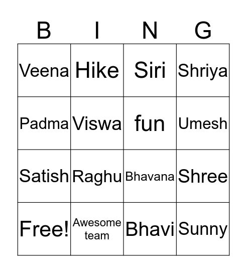 Hiking Bingo Card