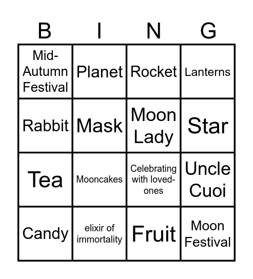 The Mid-Autumn Festival Bingo Card