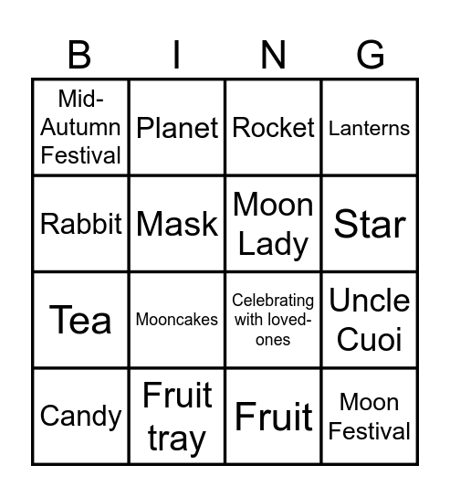 The Mid-Autumn Festival Bingo Card