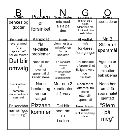 TIHLDE Generalforamling høst 2025 Bingo Card
