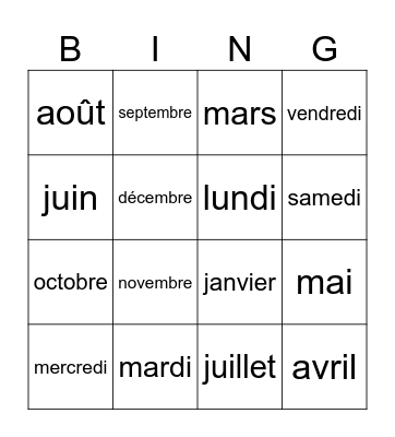 La Date Bingo Card