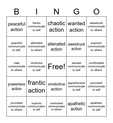 Emotion Bingo Card