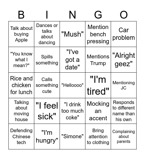 Orlando BINGO Card