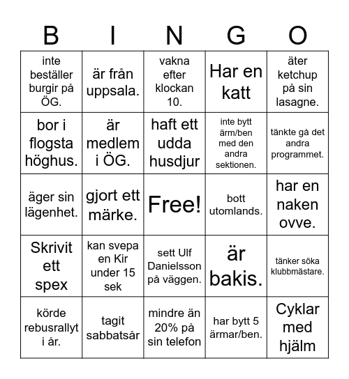 Hitta någon som: Bingo Card