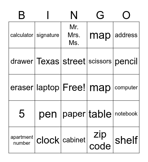 LEVEL ONE:  UNITS 1 and 2 Bingo Card