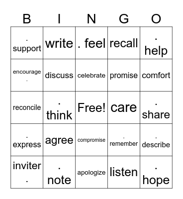 Verbs Bingo Card