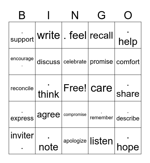 Verbs Bingo Card