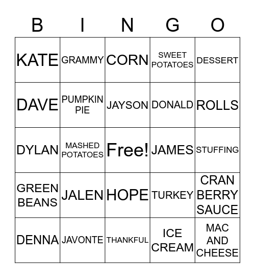 TURKEY TIME BINGO Card