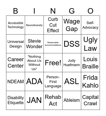 Disability Bingo Card