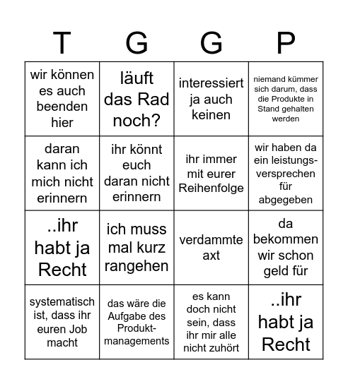 Product(ives) Board Bingo Card